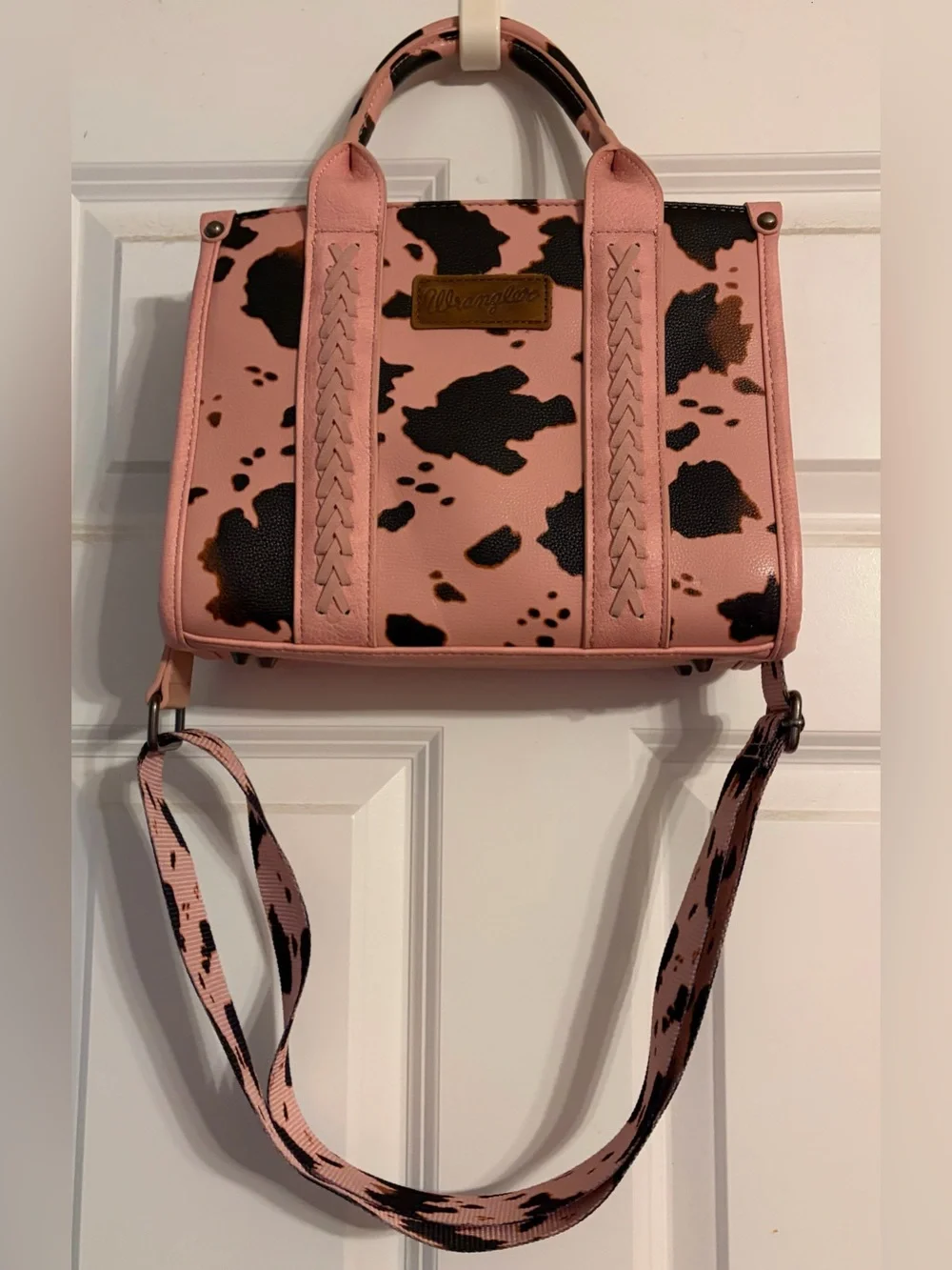 Wrangler Pink and Black Cowprint Satchel with Detachable Strap